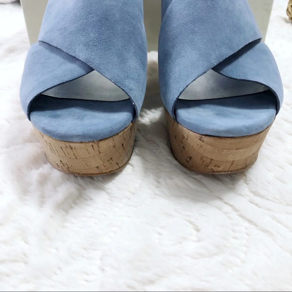 Marc Fisher Suede Slingback Wedge Sandals Size 7.5 Cross Band Open Toe Blue BNIB